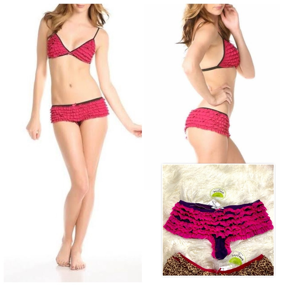 NWT Y2k Honeydew Ruffled Cheeky Panties Purple & Pink Frilly Boy Shorts